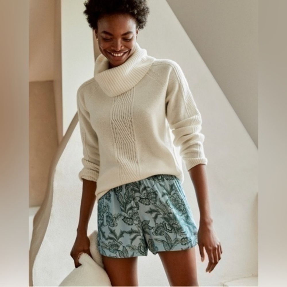 HAVEN WELL WITHIN Pure Cashmere Cable Knit Cowl Neck Sweater